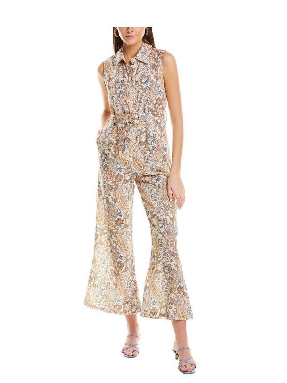 Charlie Holiday Beige Paisley Wide-Leg Jumpsuit